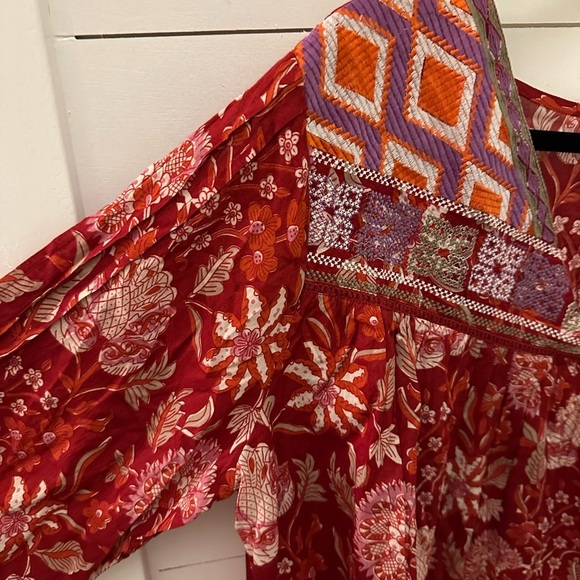 RACHEL ZOE Peasant floral loose fit V neck embroidered cottagecore blouse XL - Picture 6 of 12